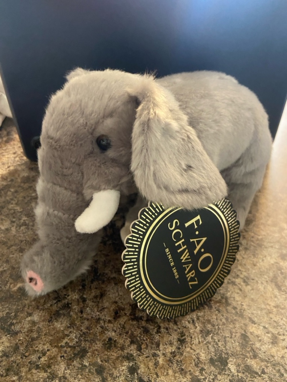 FAO Schwarz Gray Plush Elephant with White Tusks
